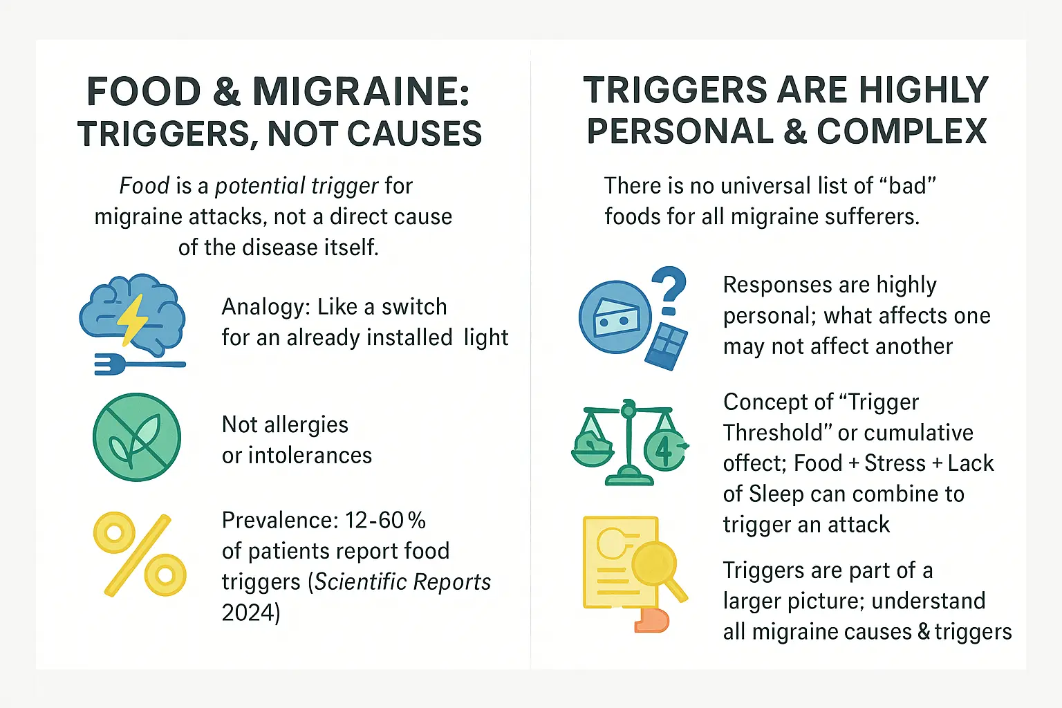 Illustration of food triggers and migraine connection