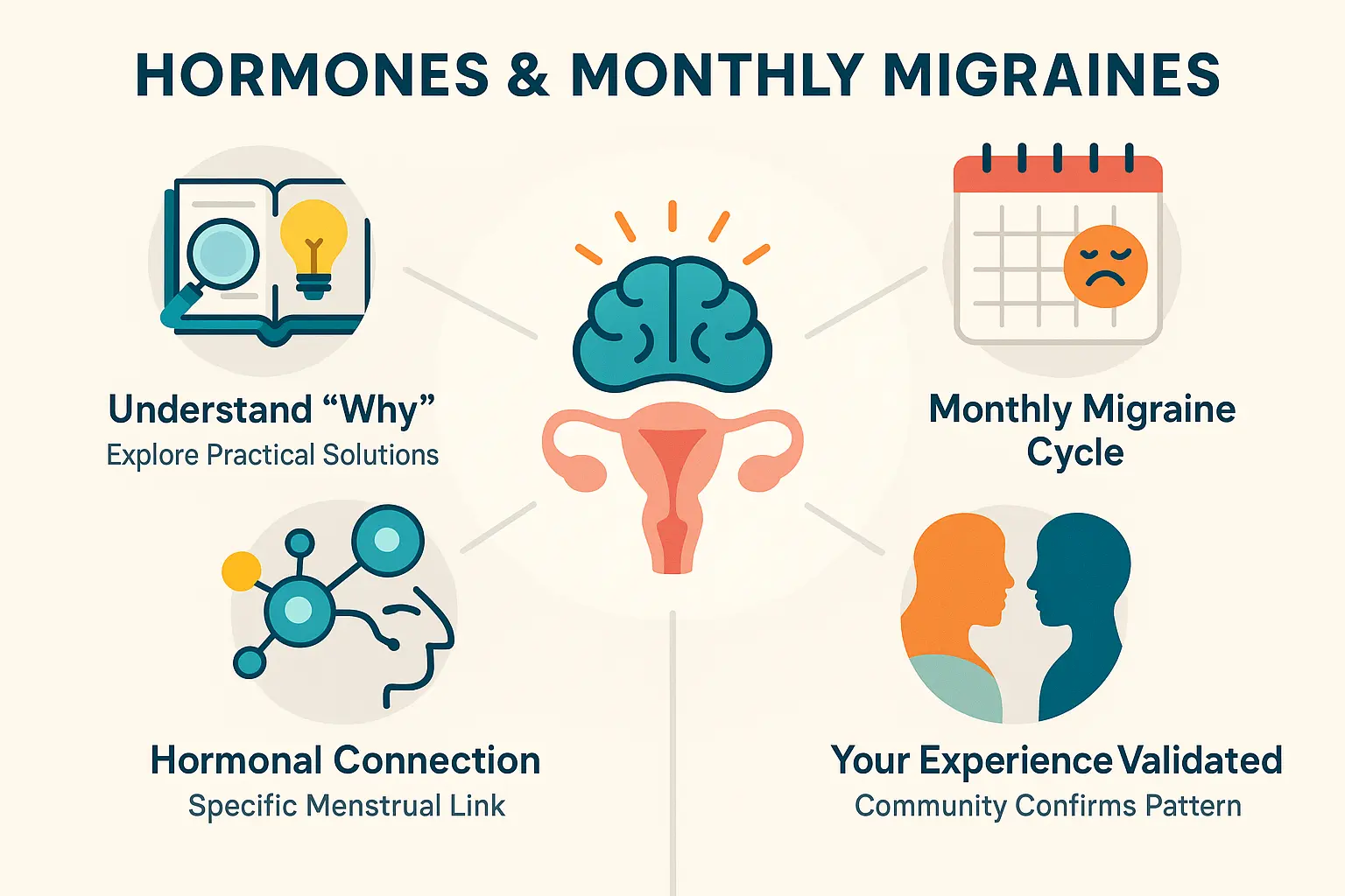 Infographic explaining the link between hormonal fluctuations and monthly migraines.