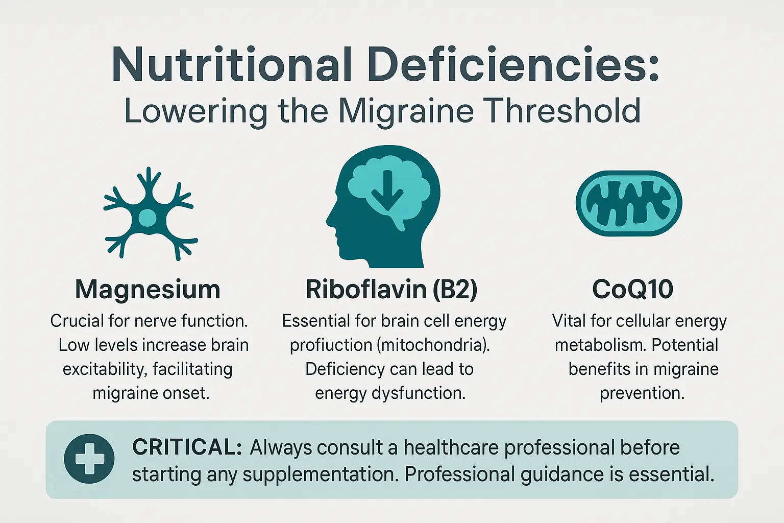 Illustration showing key nutritional deficiencies related to migraines