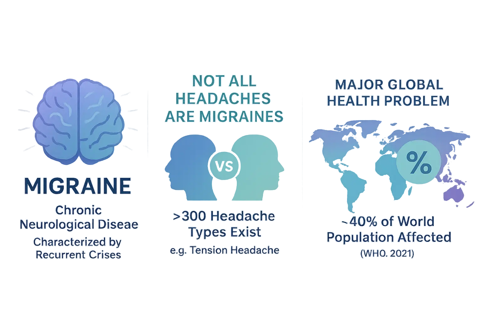 <strong>Migraine complexity</strong> illustration”></p>
<p>Migraine isn’t just a headache – it’s a complex neurological disease affecting over 1 billion people worldwide. Recognized by the <a href=