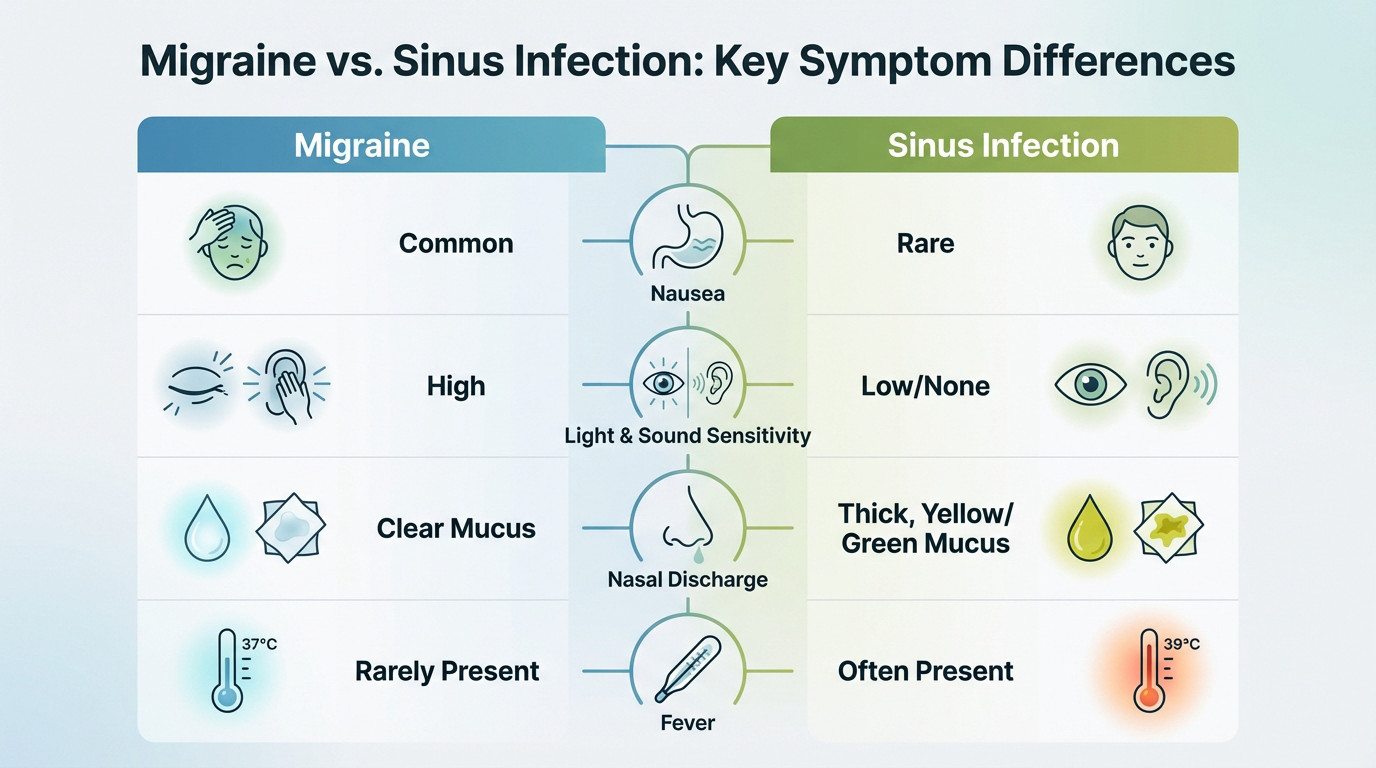 Comparison chart highlighting the differences between migraine and sinus infection symptoms