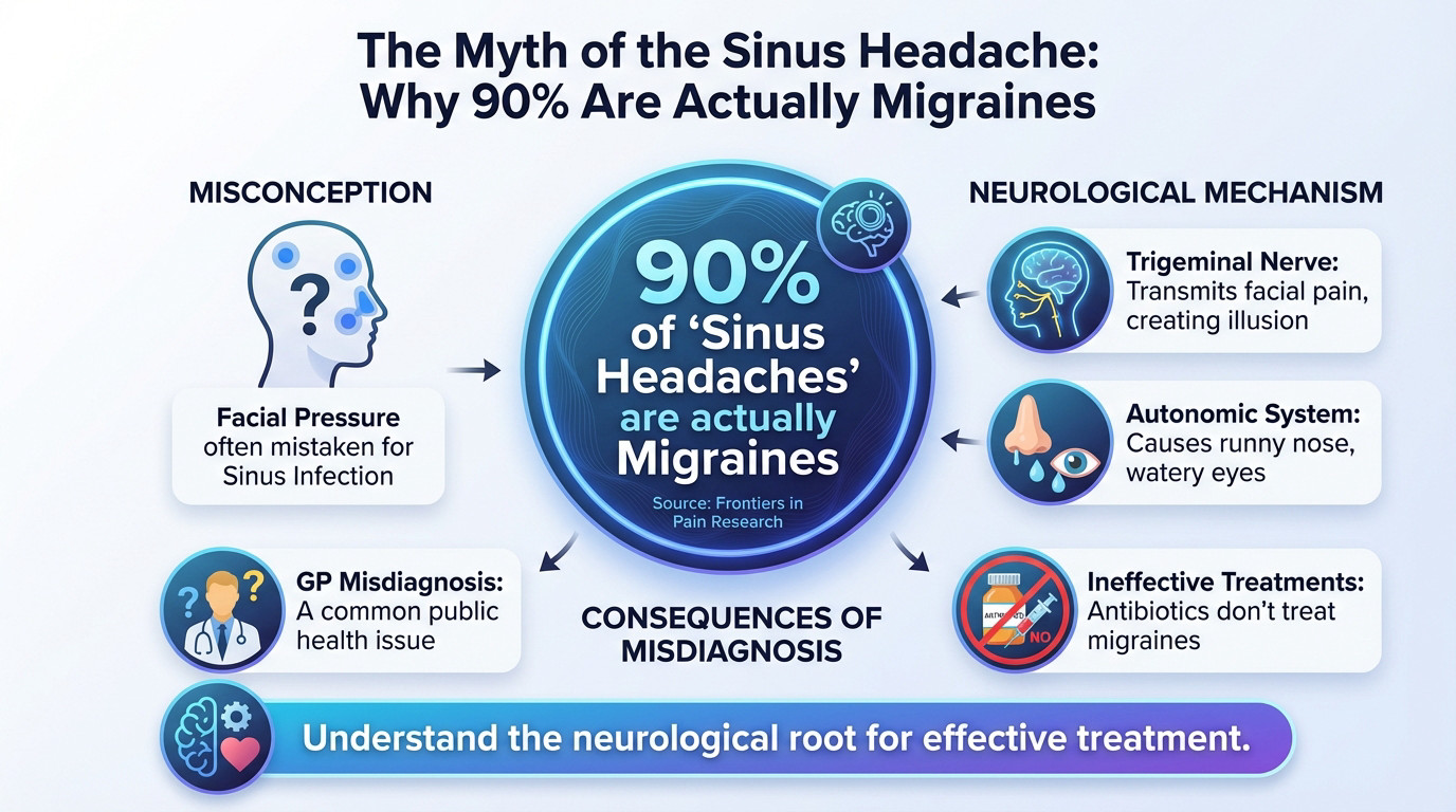 Comparison between sinus pressure and migraine symptoms showing facial pain areas