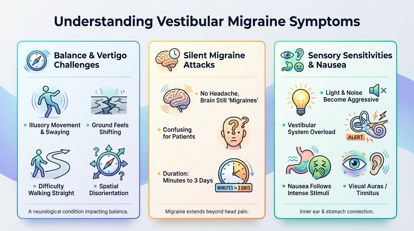 A person experiencing vestibular migraine symptoms like dizziness and vertigo.