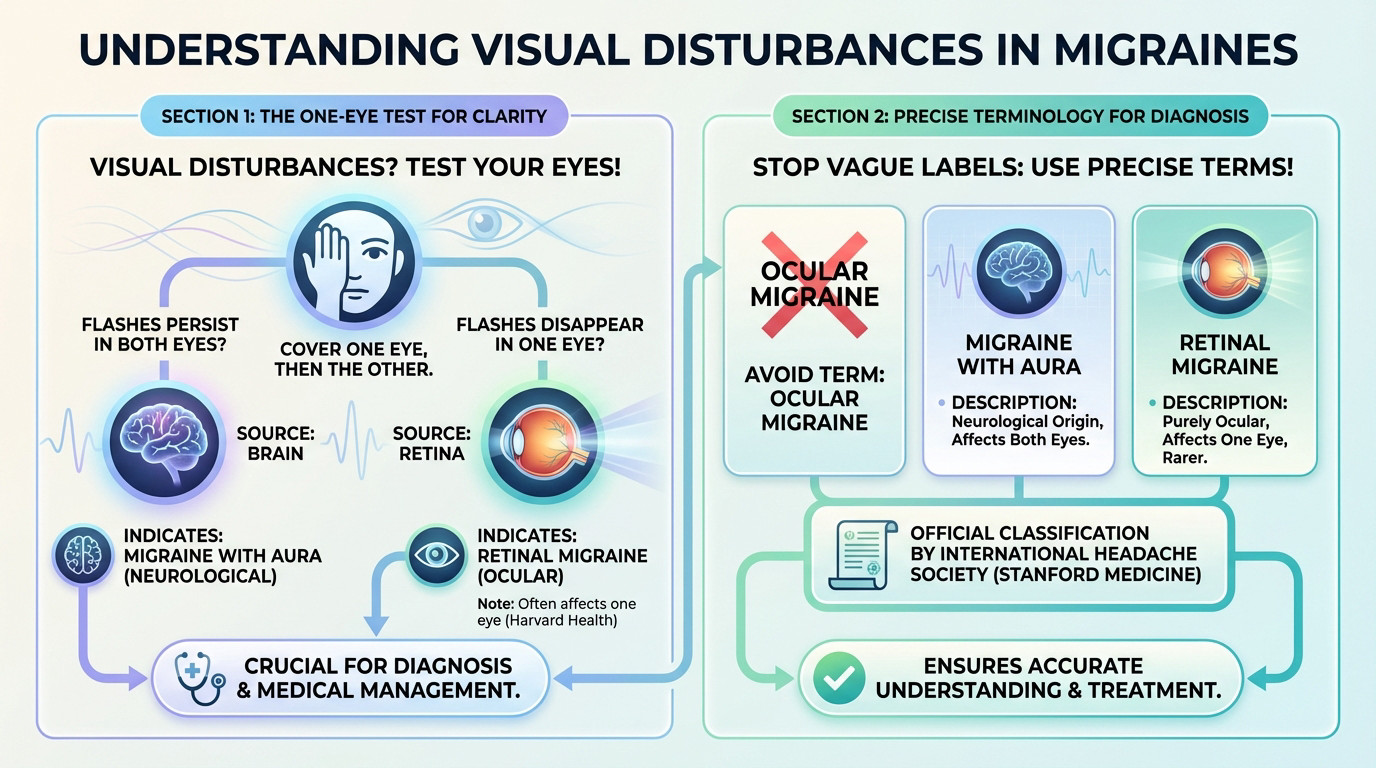 Visual migraine disturbances test and terminology diagnosis